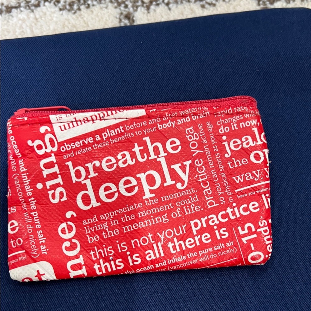 Lululemon Red Text-Print Zip Pouch - "breathe deeply"